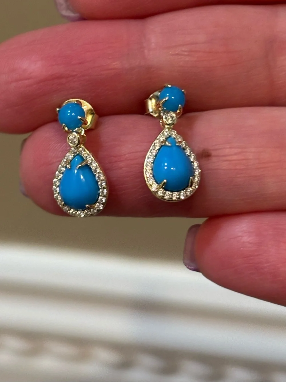Gold-Plated Sleeping Beauty Turquoise And CZ Earrings